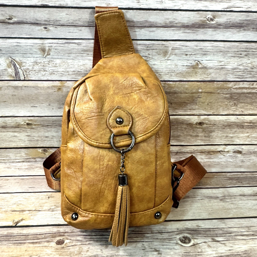 Zhen Meishi 90s Y2K Caramel Brown Vegan Faux Leather Crossbody Bag Purse